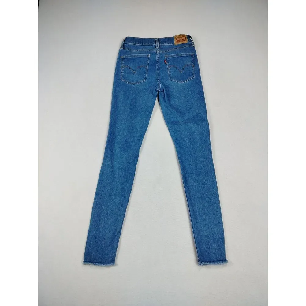 Levi Strauss Jeans Women's 26 Blue 720 High Rise Super Skinny Raw Hem Distressed
